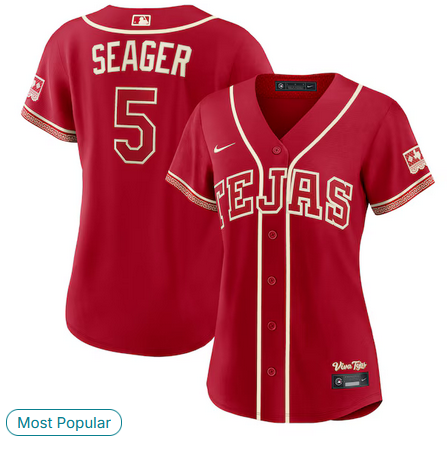 women Texas Rangers #5 Seager red Nike 2026 MLB City Connect Jersey